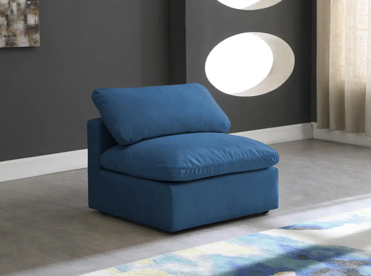 Plush Navy Velvet Standard Cloud Modular Armless Chair 2