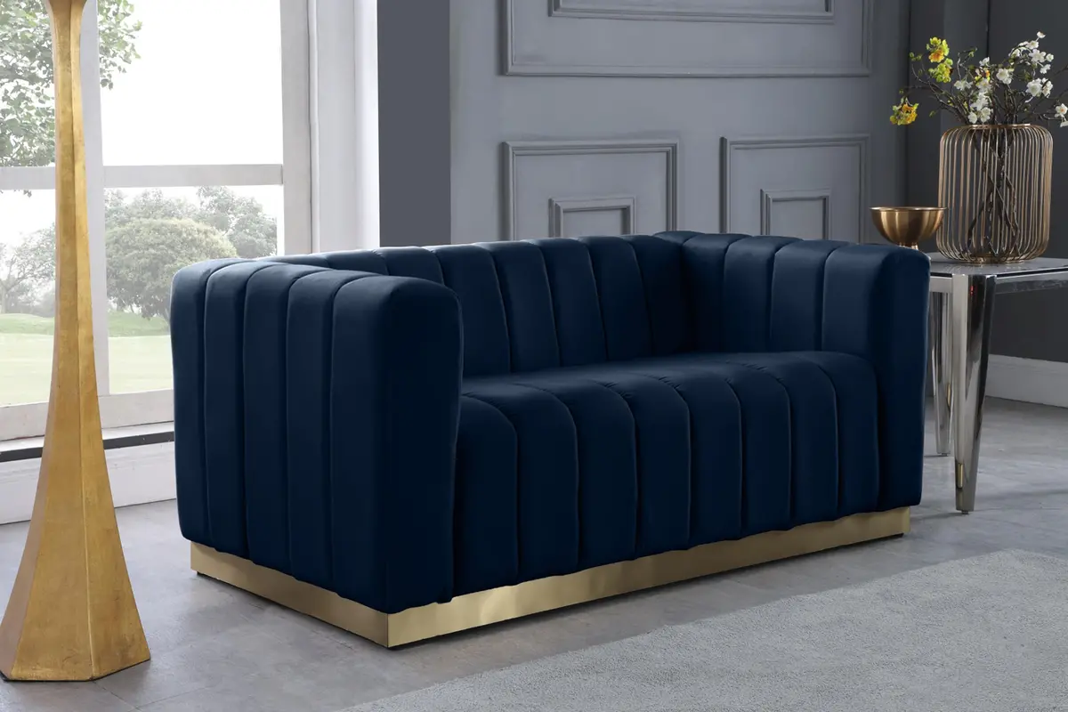 Marlon Navy Velvet Loveseat 2