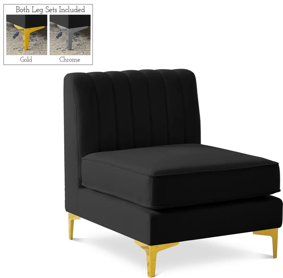 Alina Black Velvet Armless Chair 1