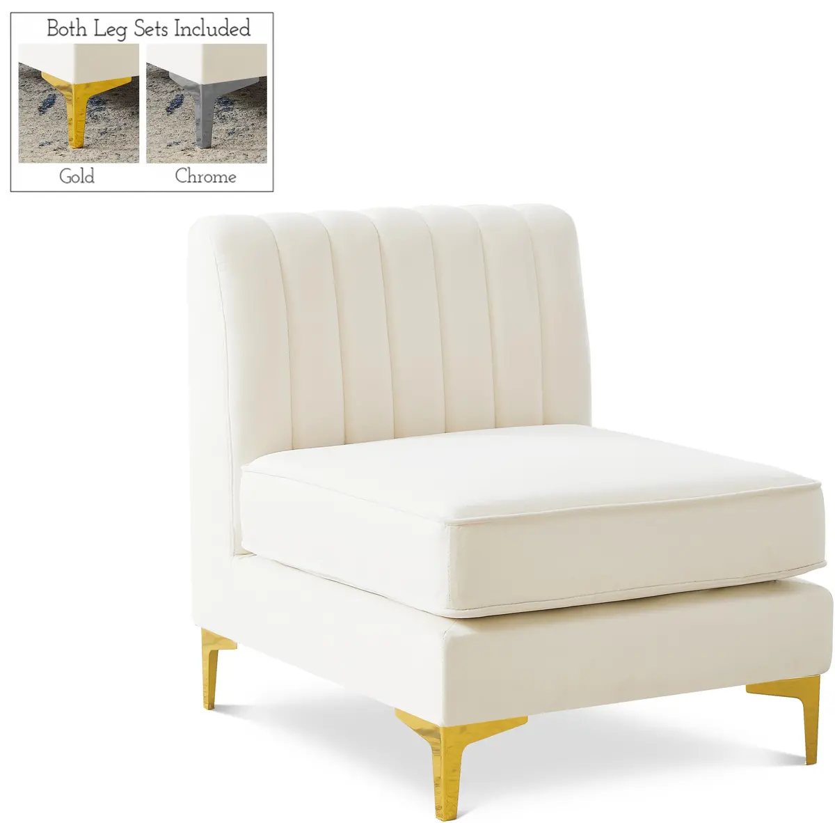 Alina Cream Velvet Armless Chair 1