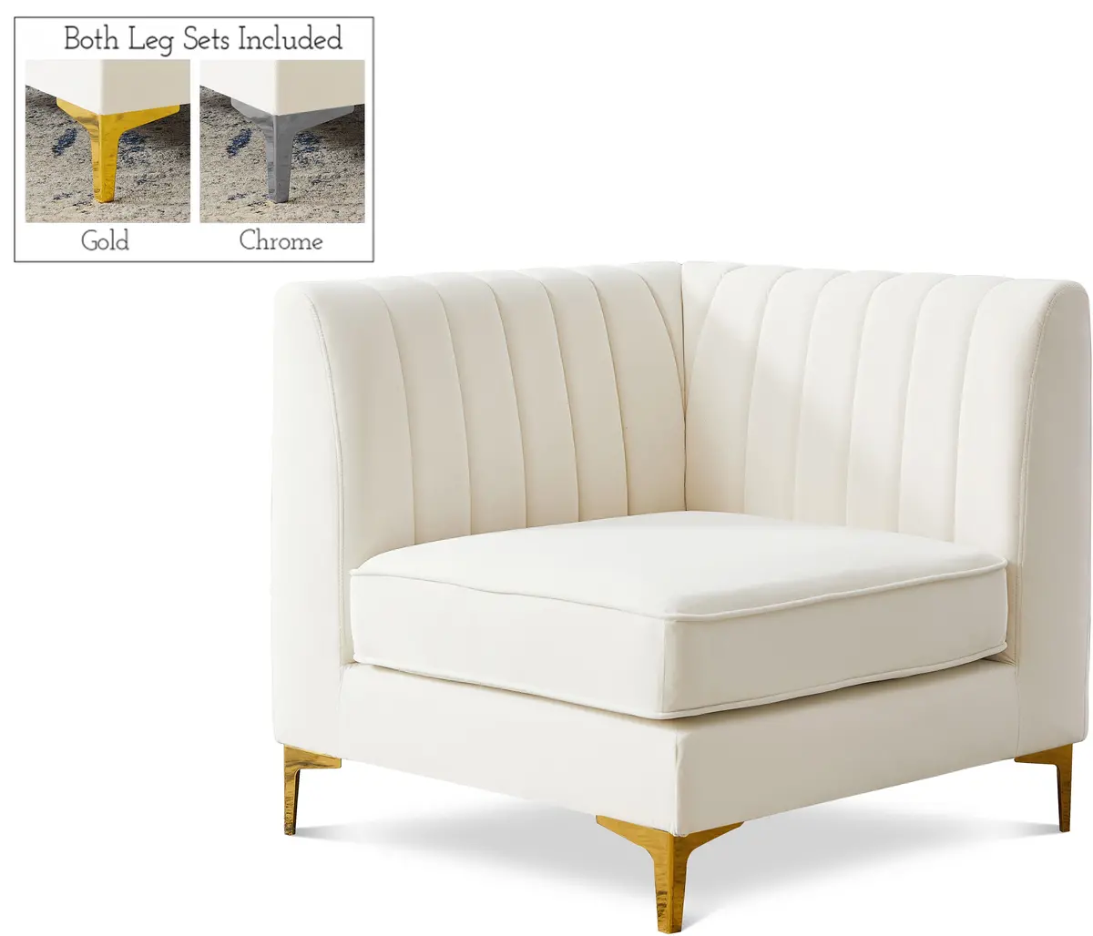 Alina Cream Velvet Corner Chair 1