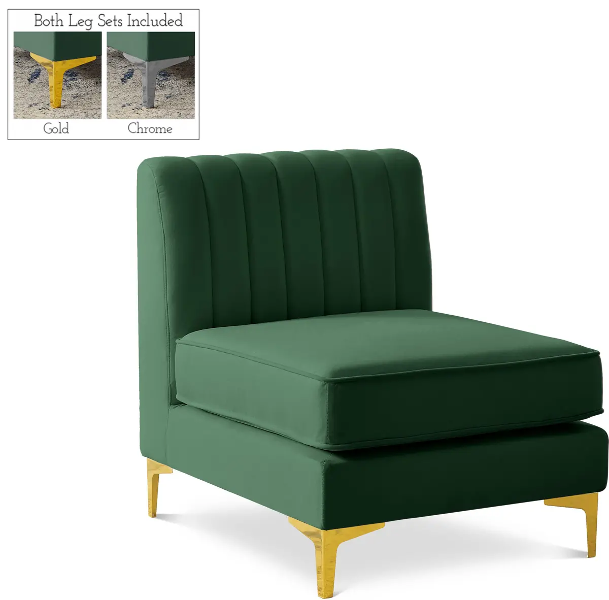 Alina Green Velvet Armless Chair 1