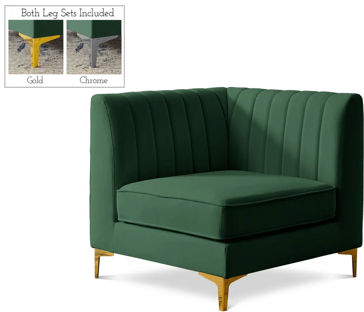 Alina Green Velvet Corner Chair 1