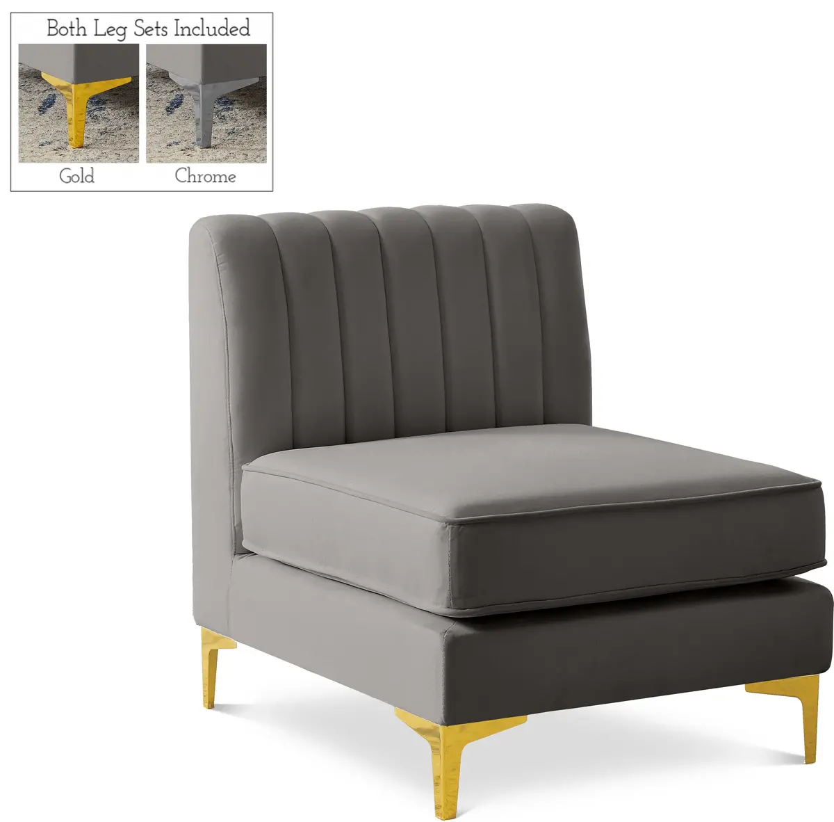 Alina Grey Velvet Armless Chair 1