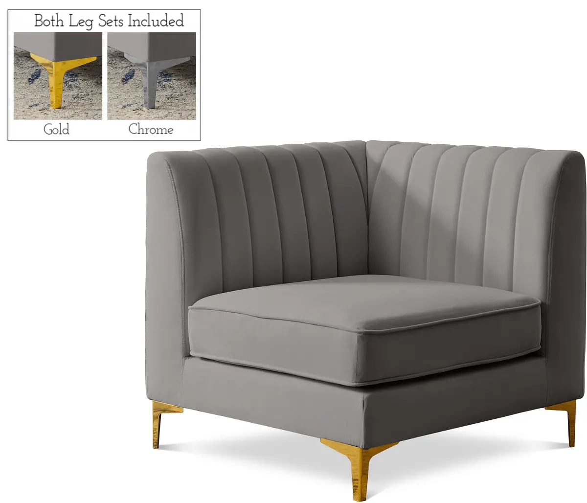 Alina Grey Velvet Corner Chair 1