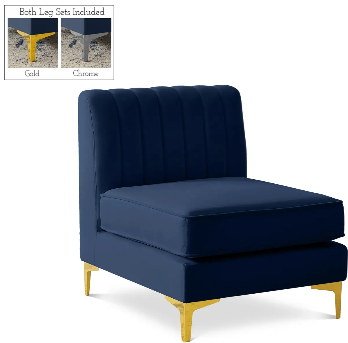Alina Navy Velvet Armless Chair 1