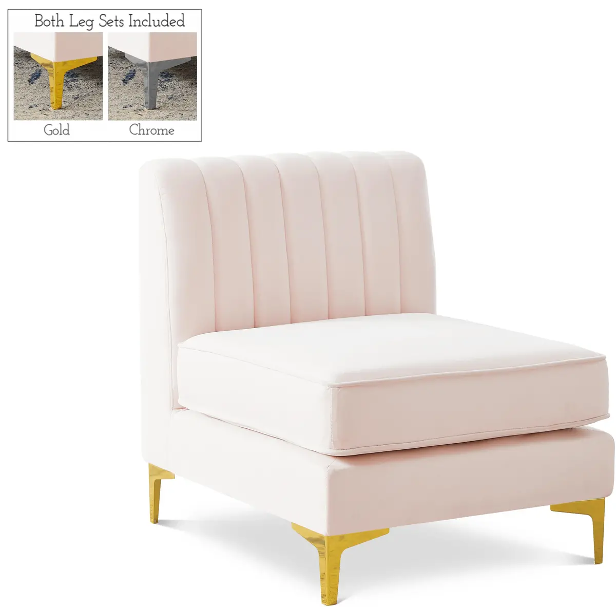 Alina Pink Velvet Armless Chair 1