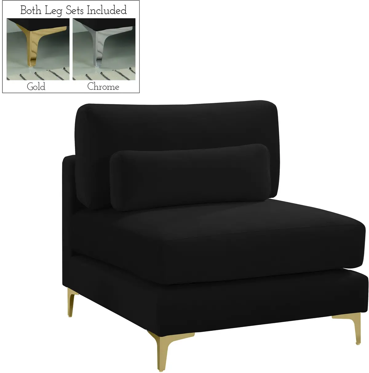 Julia Black Velvet Modular Armless Chair 1