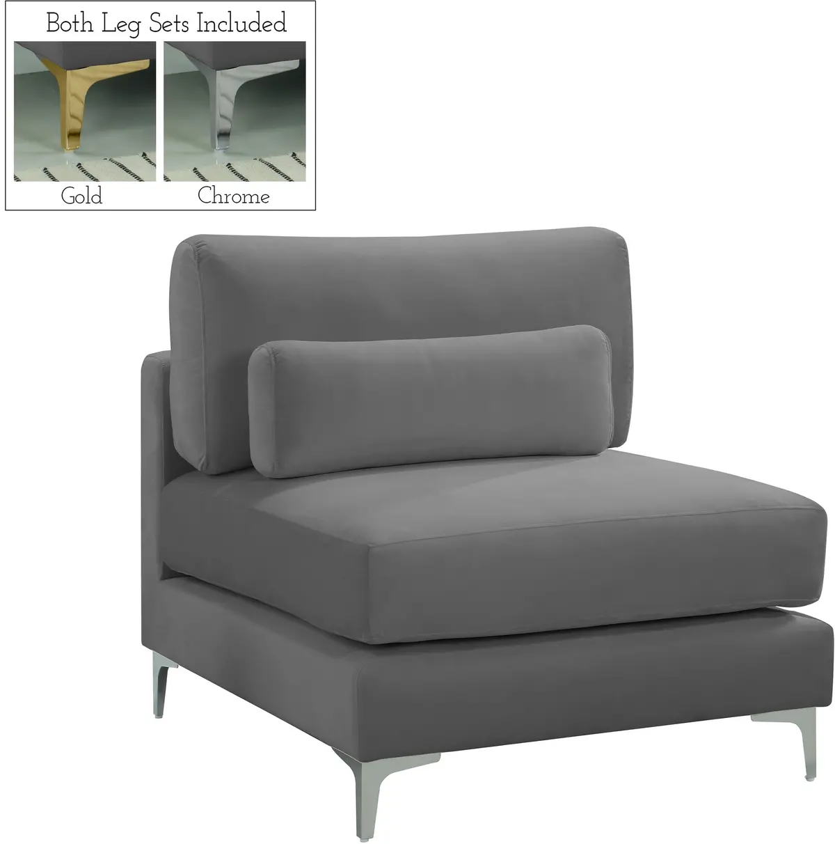 Julia Grey Velvet Modular Armless Chair 2