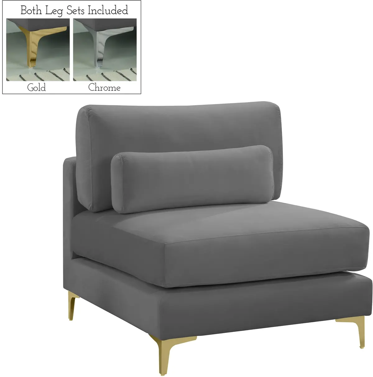 Julia Grey Velvet Modular Armless Chair 1