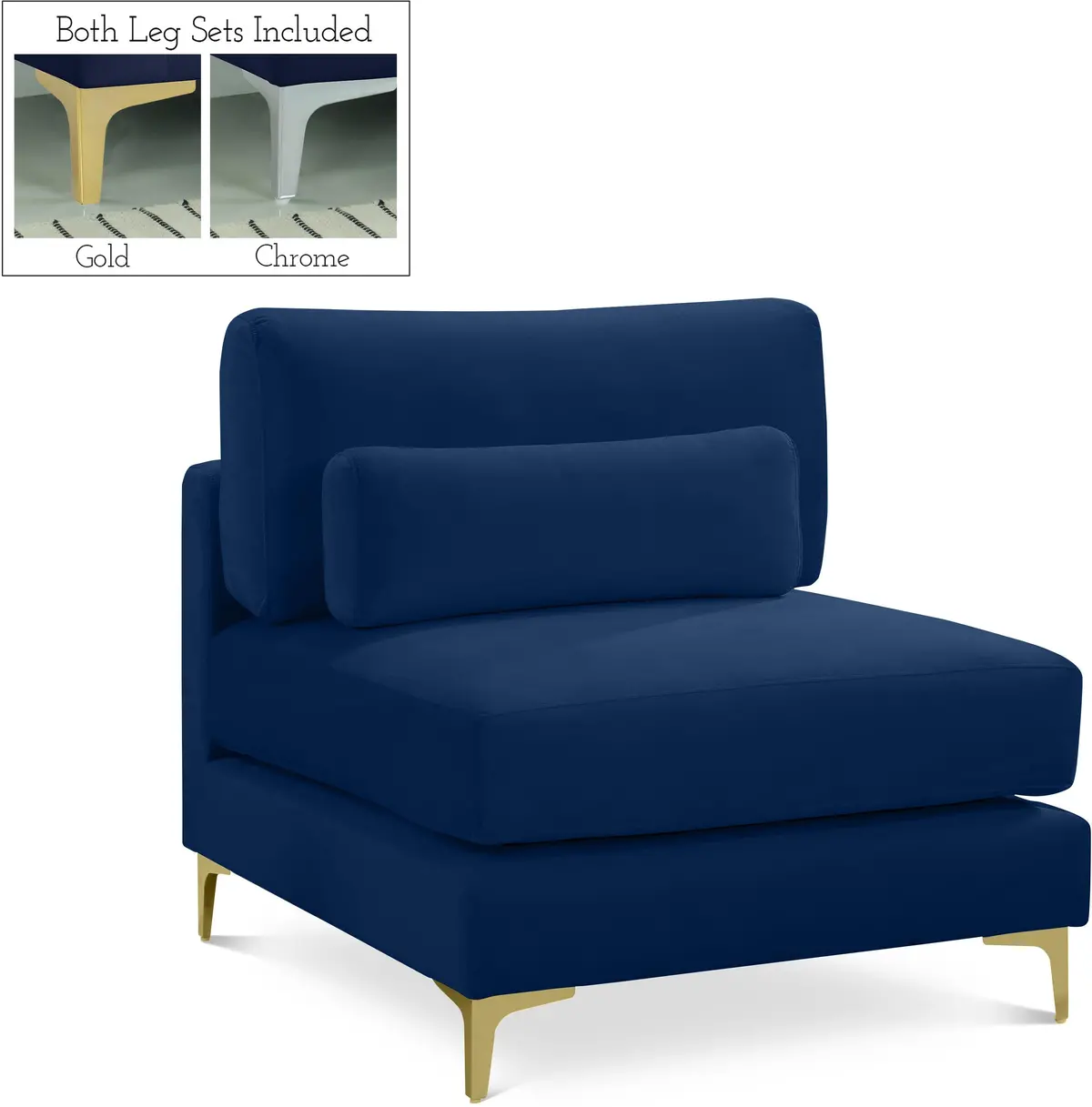 Julia Navy Velvet Modular Armless Chair 1