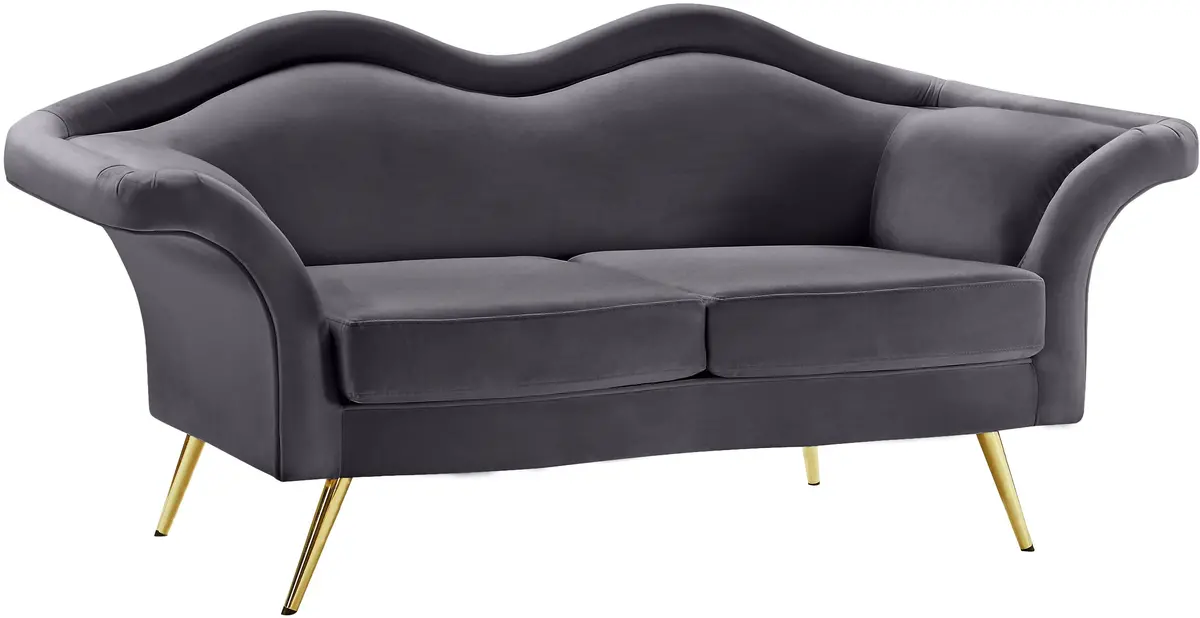 Lips Grey Velvet Loveseat 1