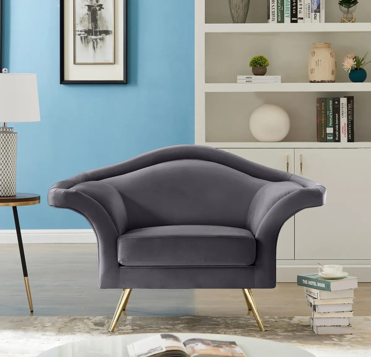 Lips Grey Velvet Chair 2