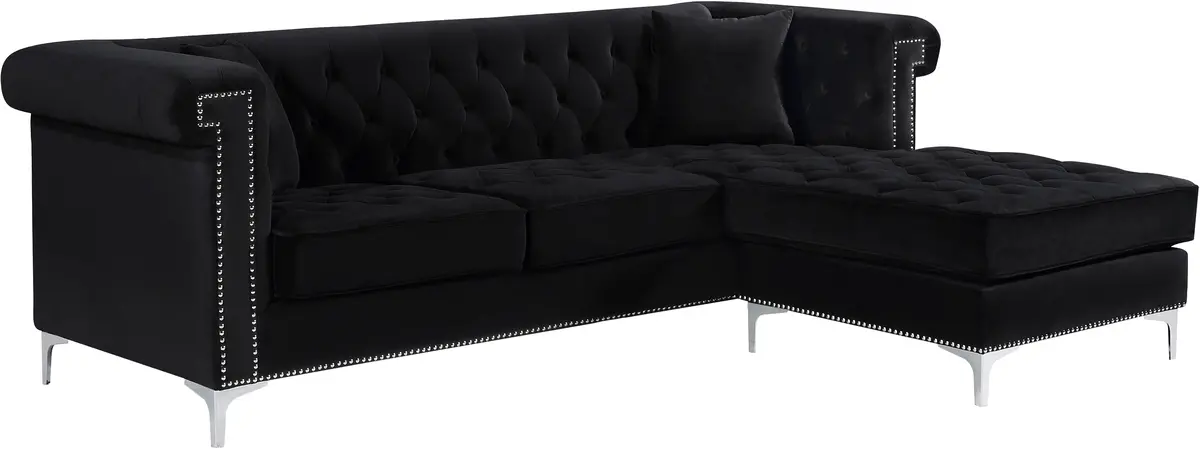 Damian Black Velvet 2Pc. Reversible Sectional 1