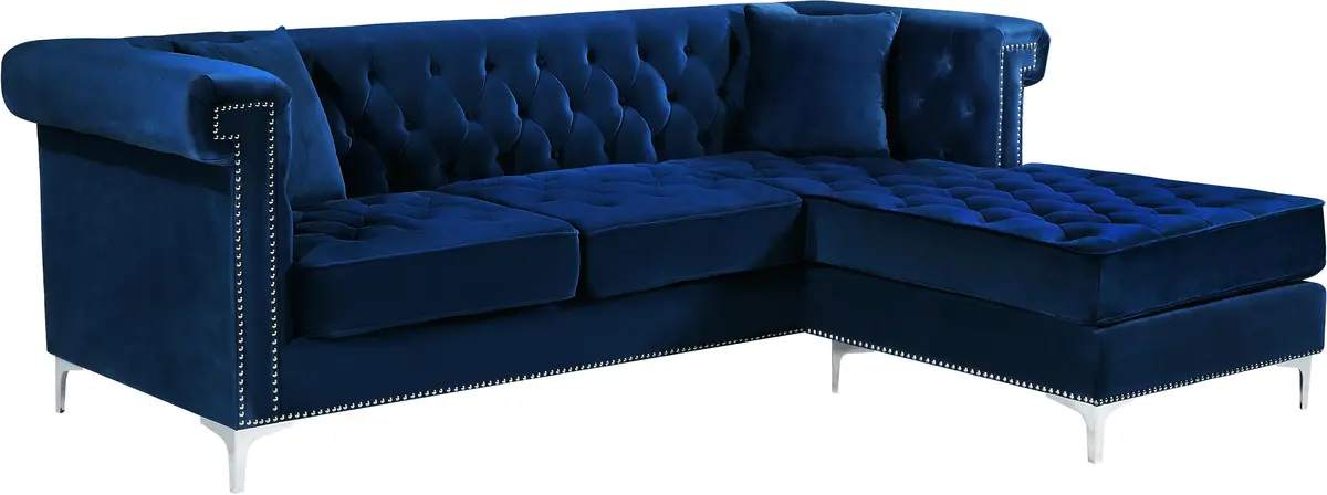 Damian Navy Velvet 2Pc. Reversible Sectional 1