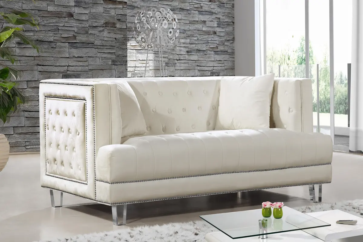 Lucas Cream Velvet Loveseat 2