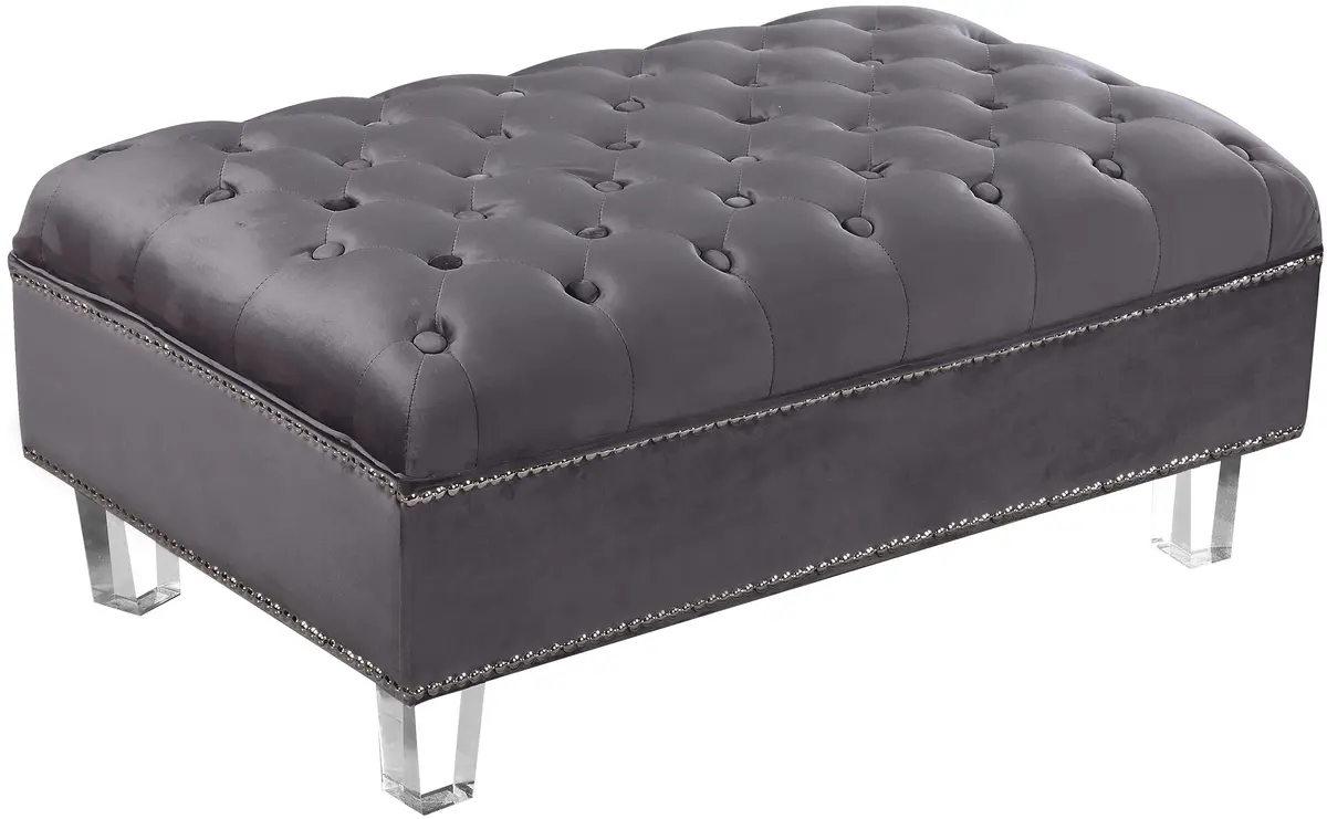 Lucas Grey Velvet Ottoman 1