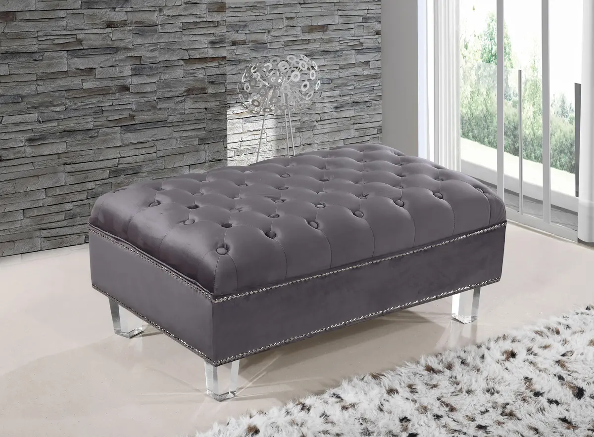 Lucas Grey Velvet Ottoman 2