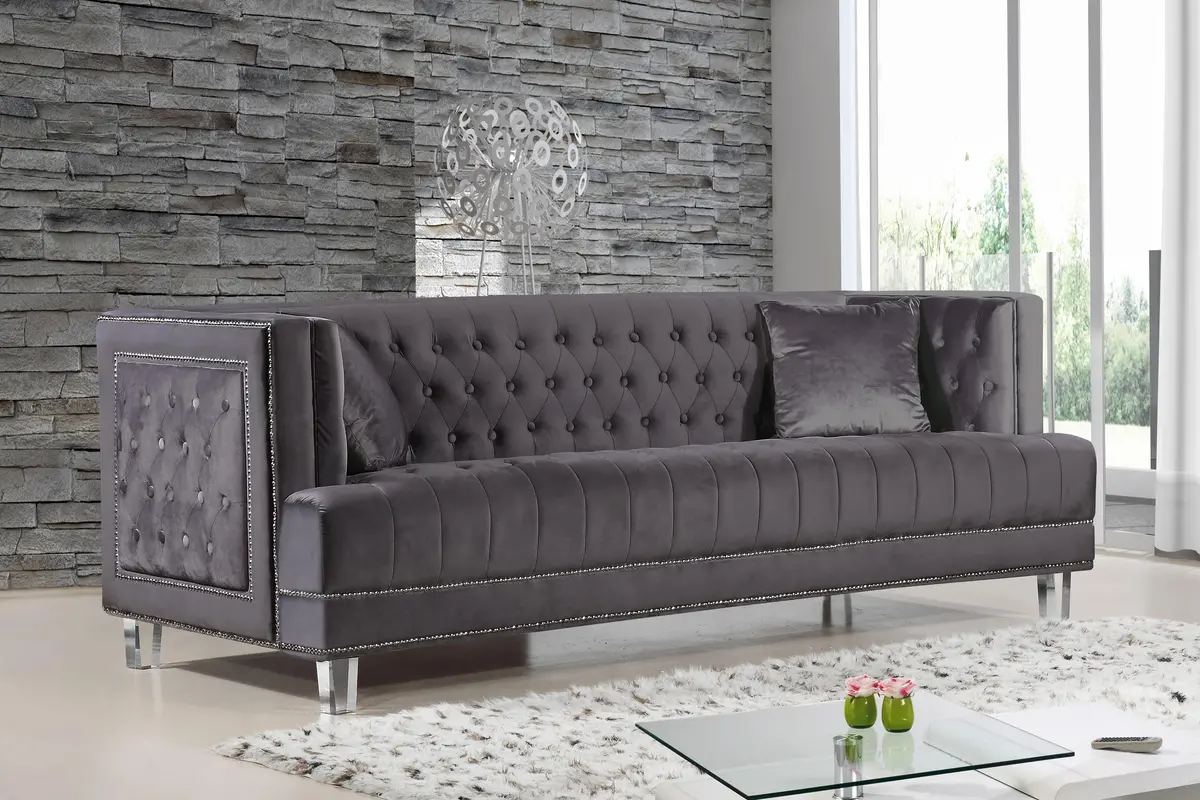 Lucas Grey Velvet Sofa 2