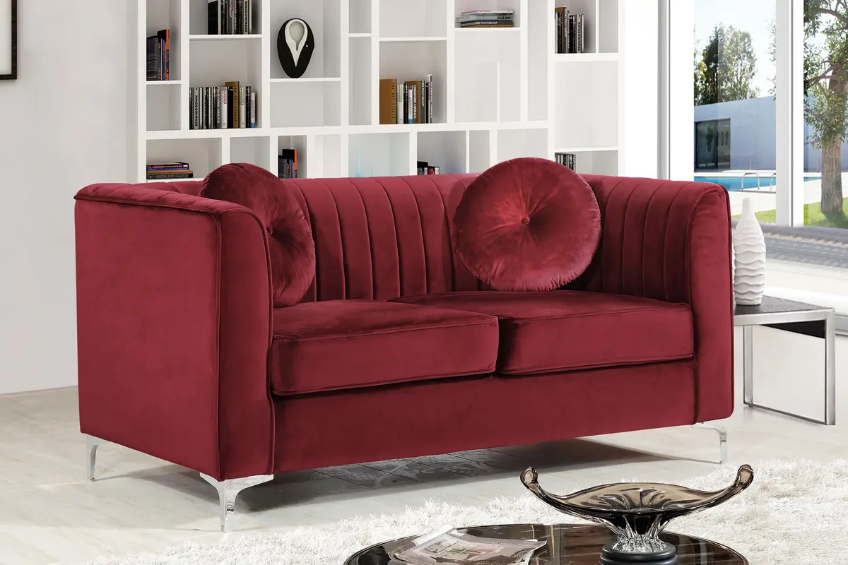 Isabelle Burgundy Velvet Loveseat 2
