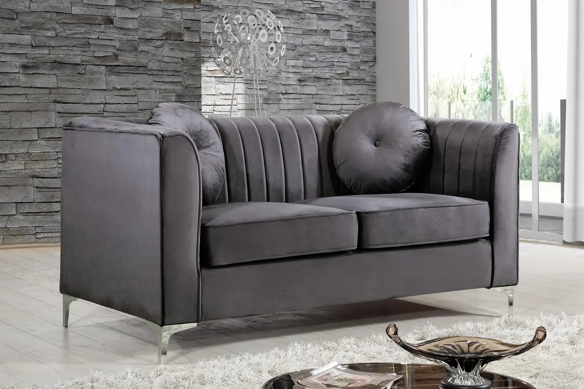 Isabelle Grey Velvet Loveseat 2