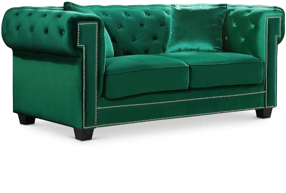 Bowery Green Velvet Loveseat 1