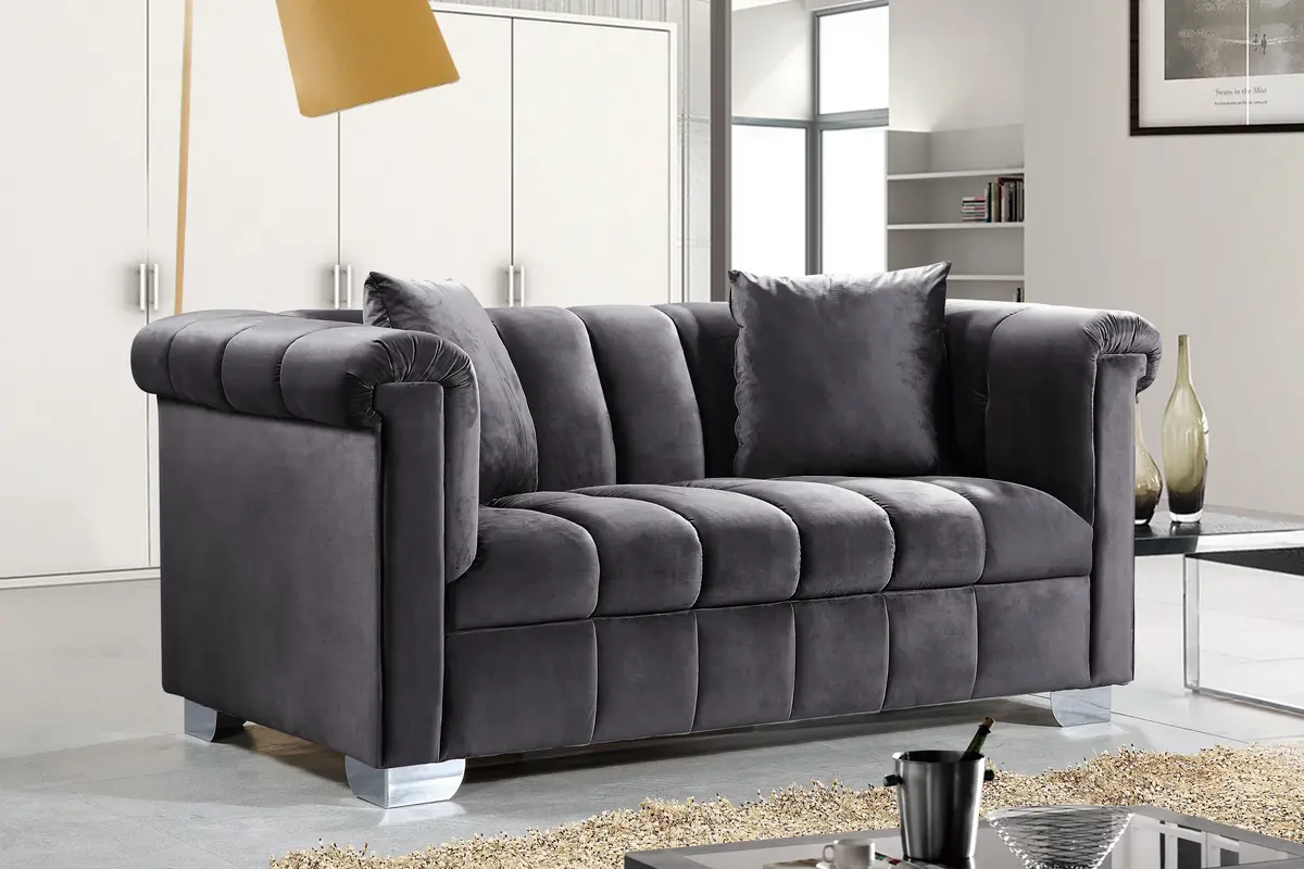 Kayla Grey Velvet Loveseat 2