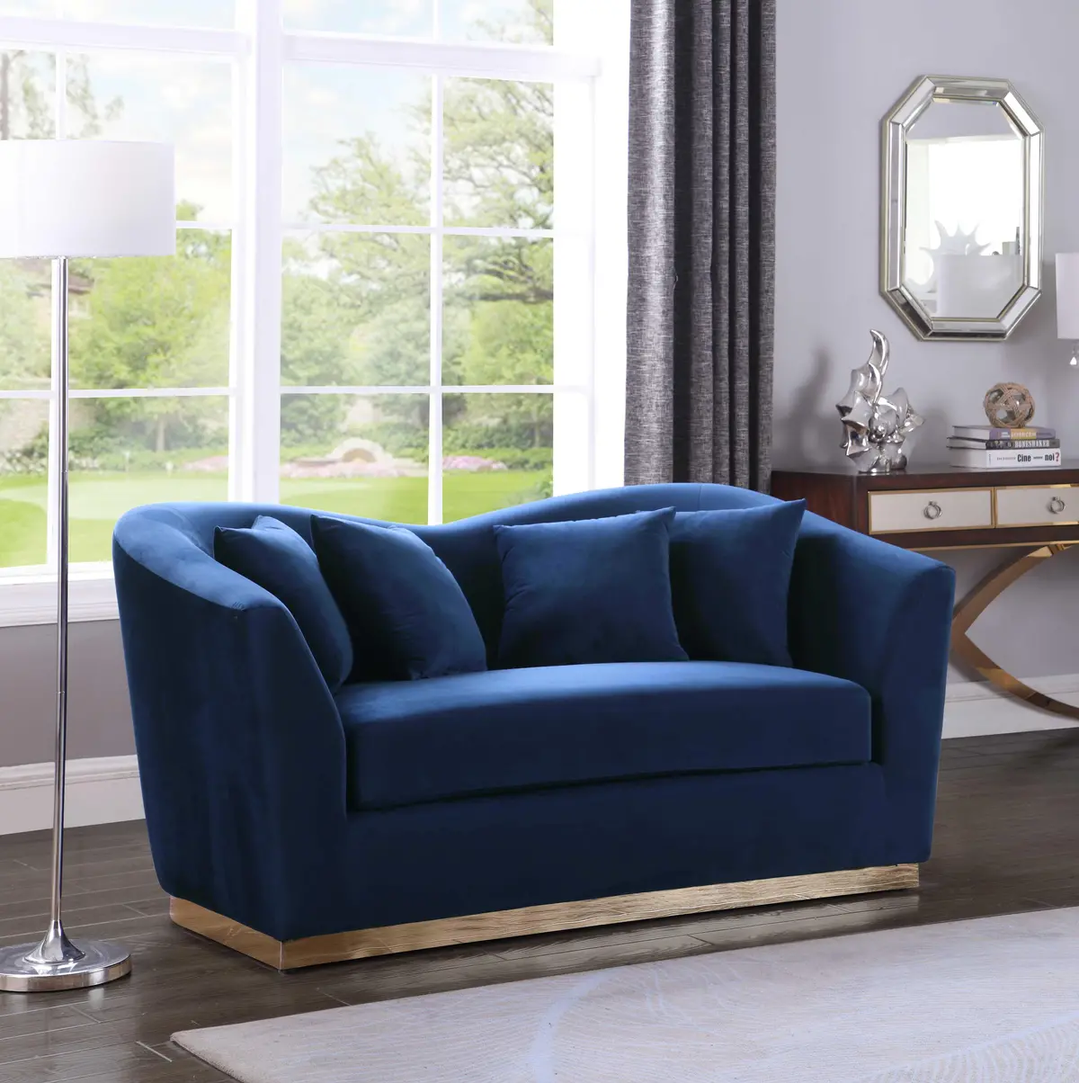 Arabella Navy Velvet Loveseat 2