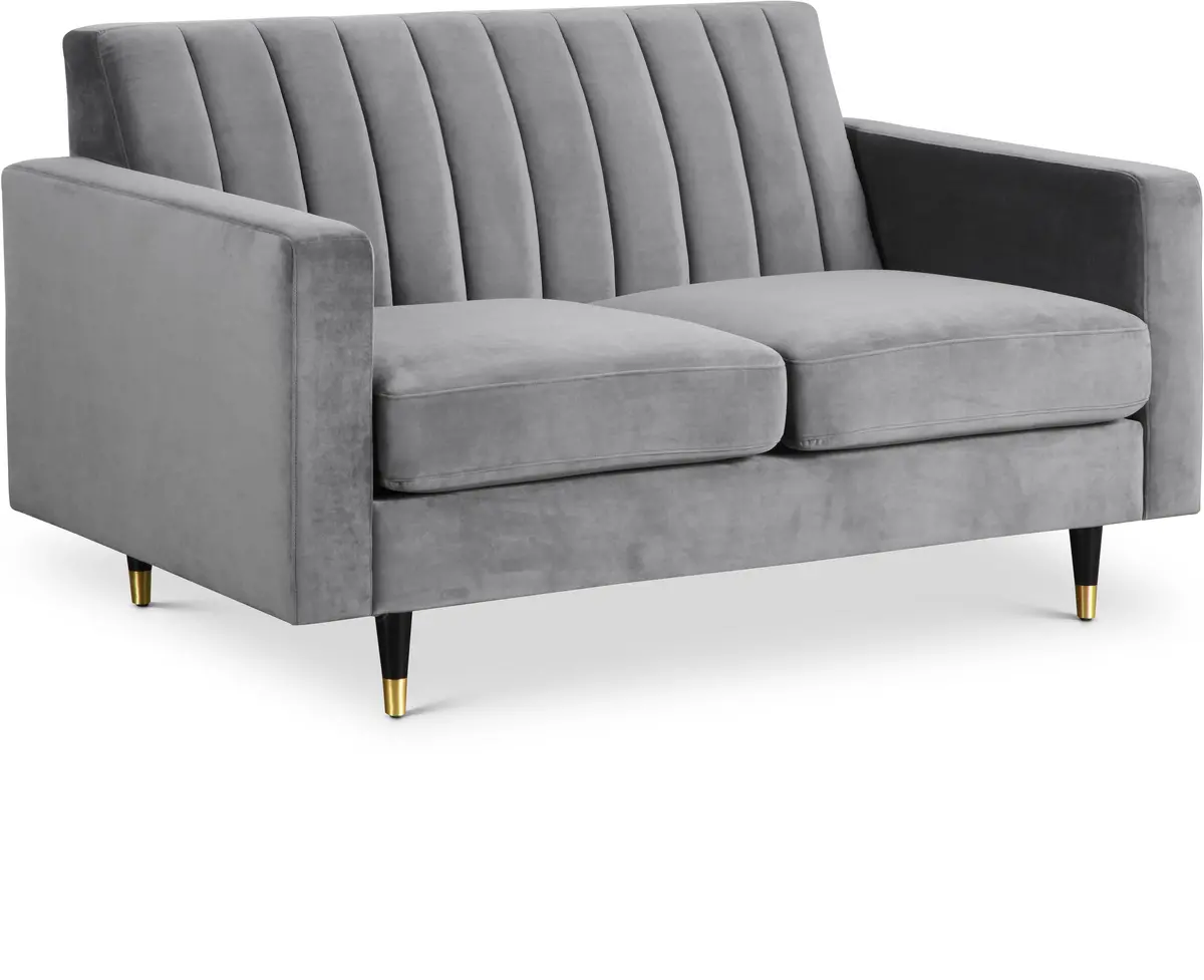 Lola Grey Velvet Loveseat 1