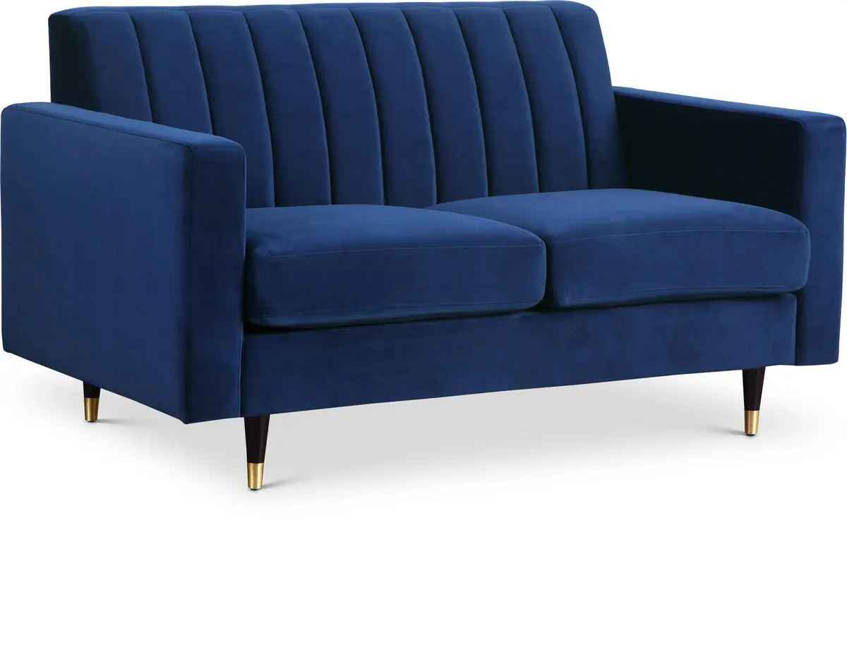 Lola Navy Velvet Loveseat 1