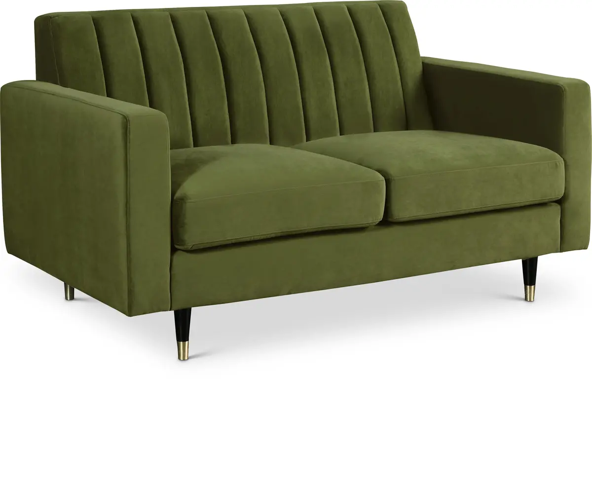 Lola Olive Velvet Loveseat 1