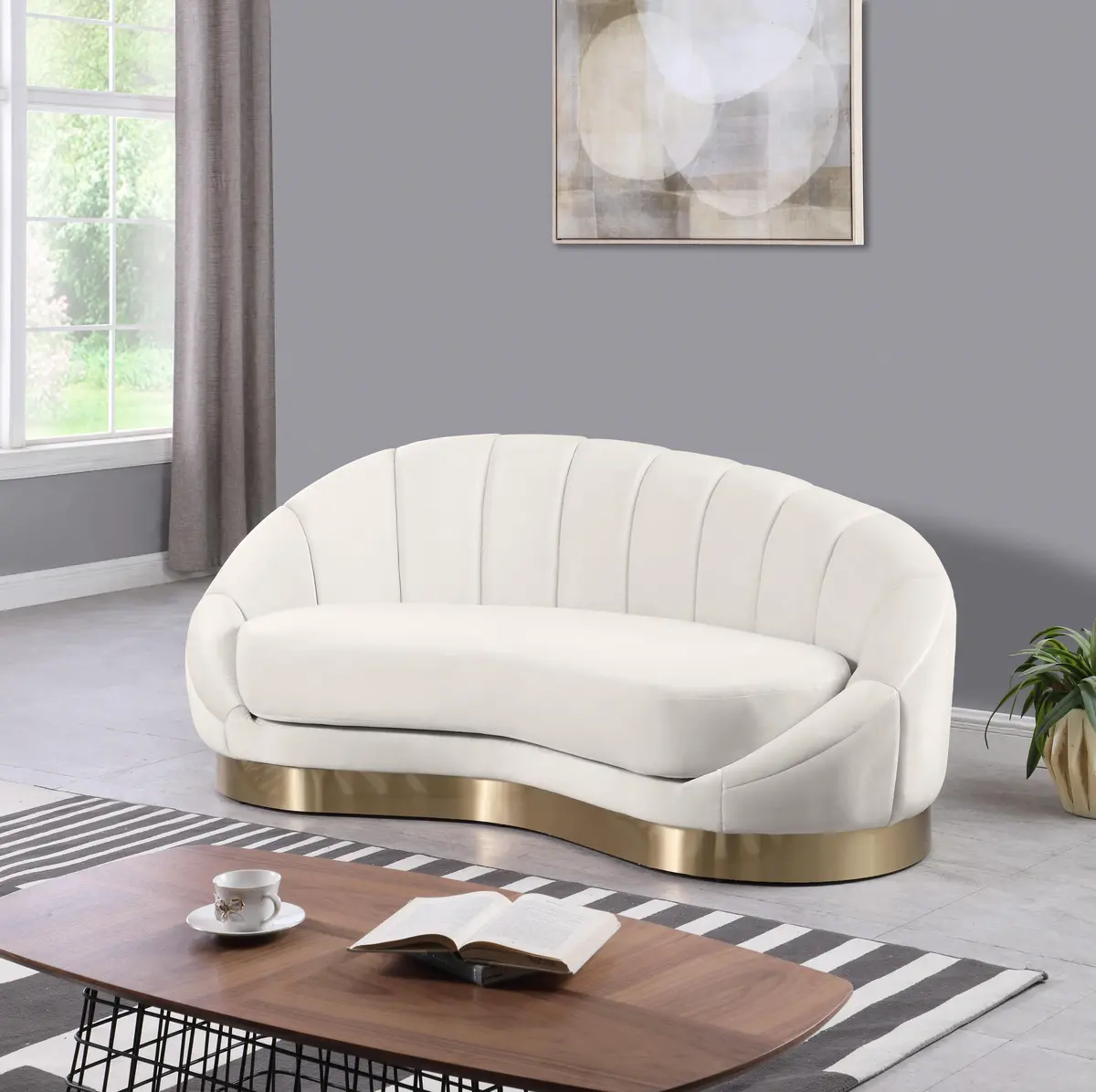 Shelly Cream Velvet Chaise 2