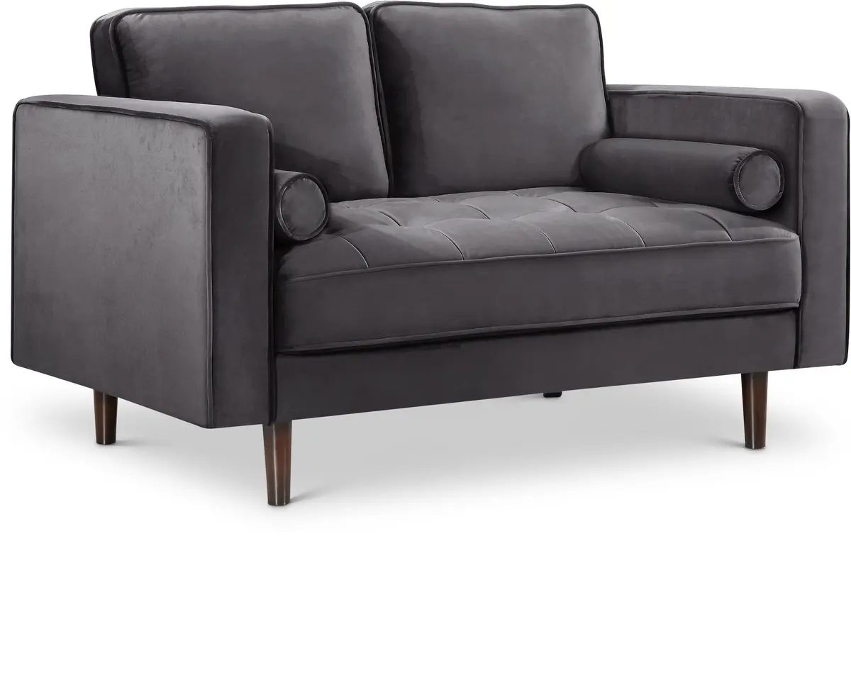 Emily Grey Velvet Loveseat 1