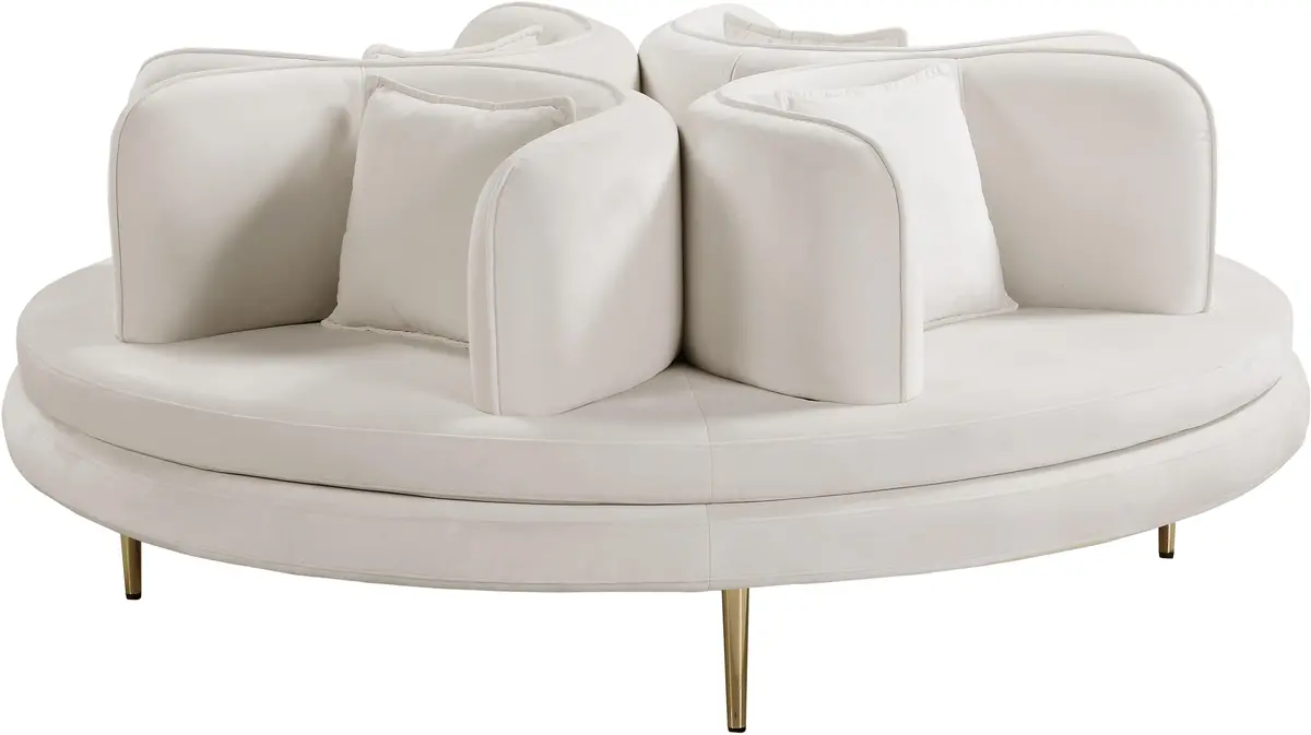 Circlet Cream Velvet Round Sofa Settee 1