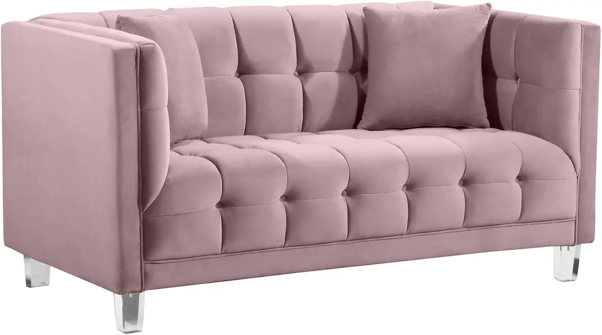 Mariel Pink Velvet Loveseat 1