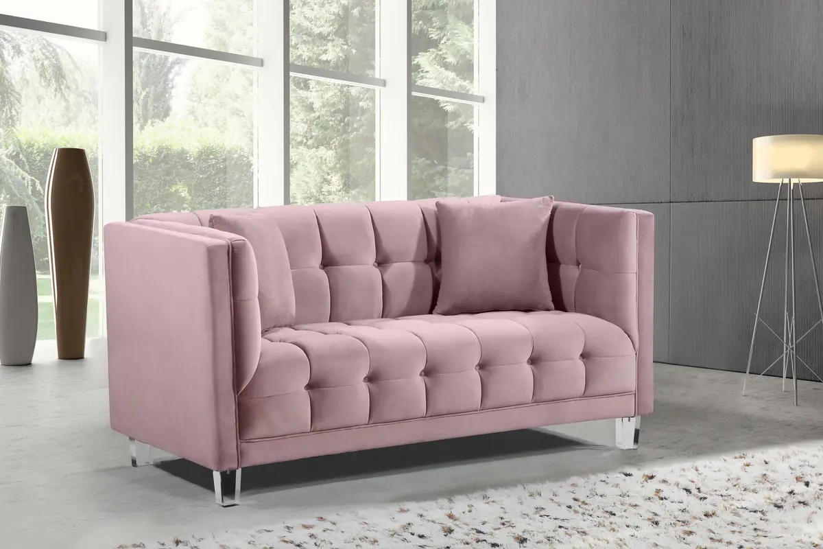 Mariel Pink Velvet Loveseat 2