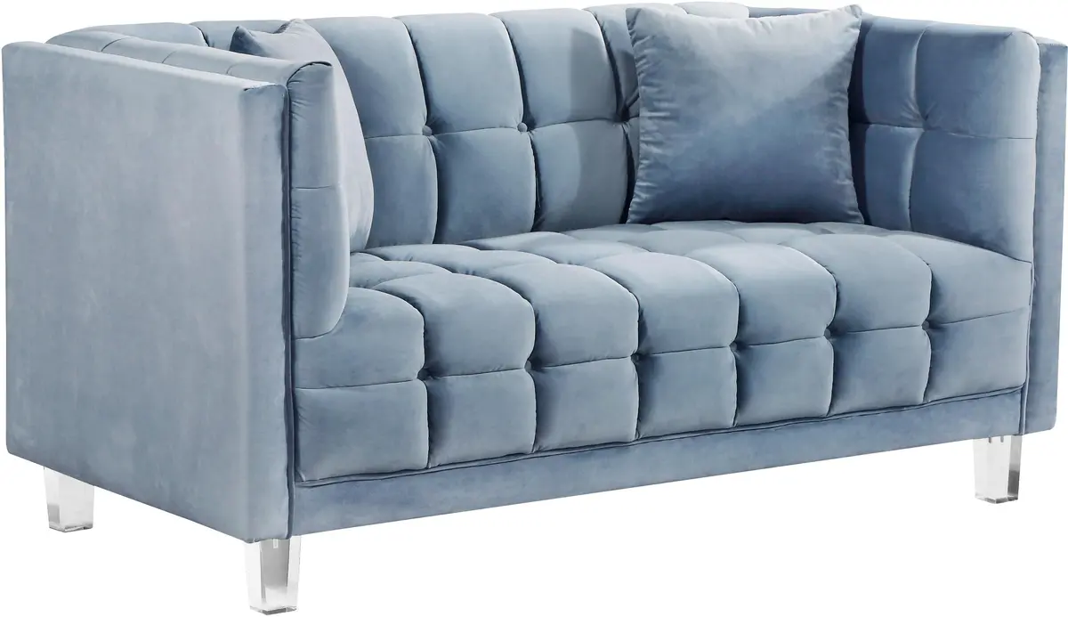 Mariel Sky Blue Velvet Loveseat 1