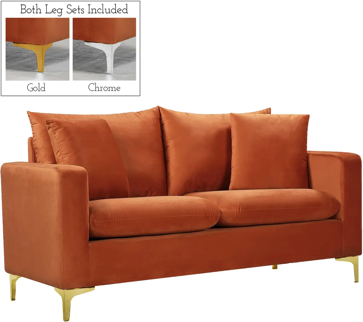 Naomi Cognac Velvet Loveseat 1