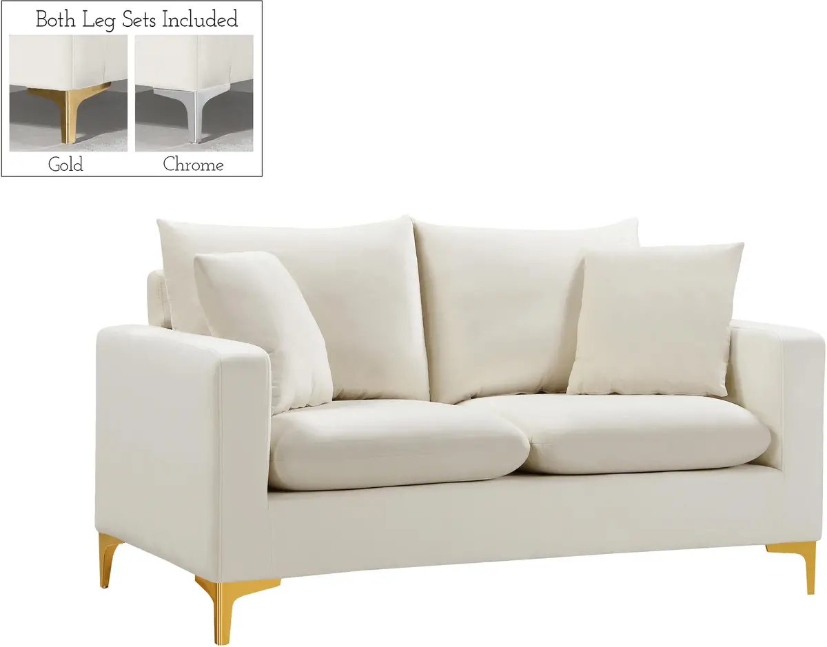 Naomi Cream Velvet Loveseat 1