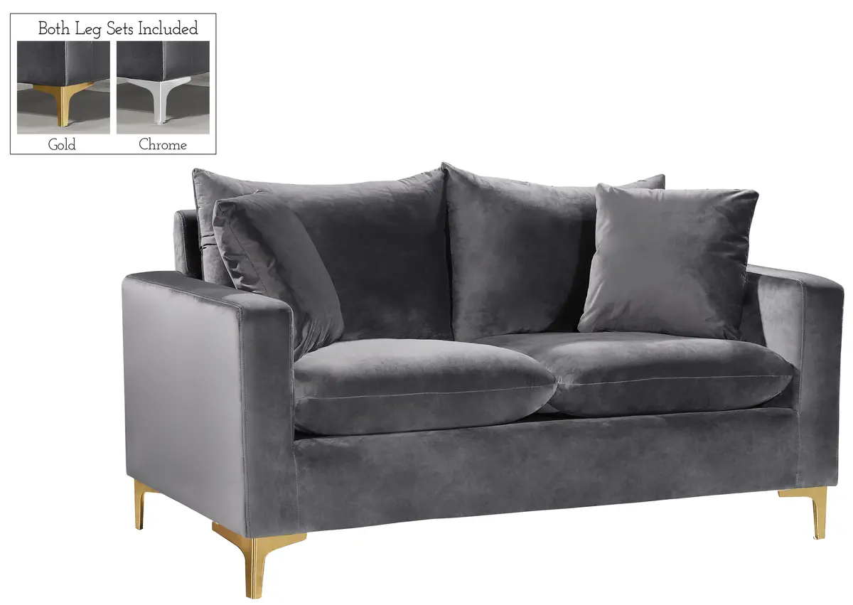 Naomi Grey Velvet Loveseat 1