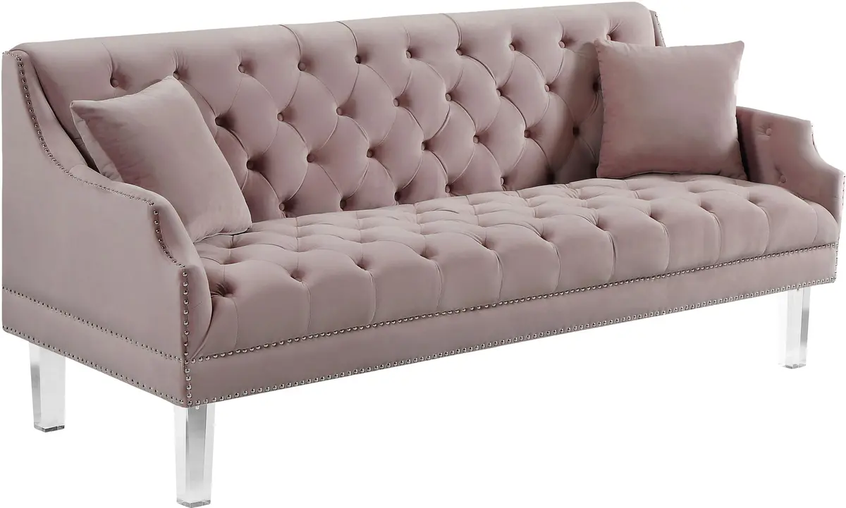 Roxy Pink Velvet Sofa 1