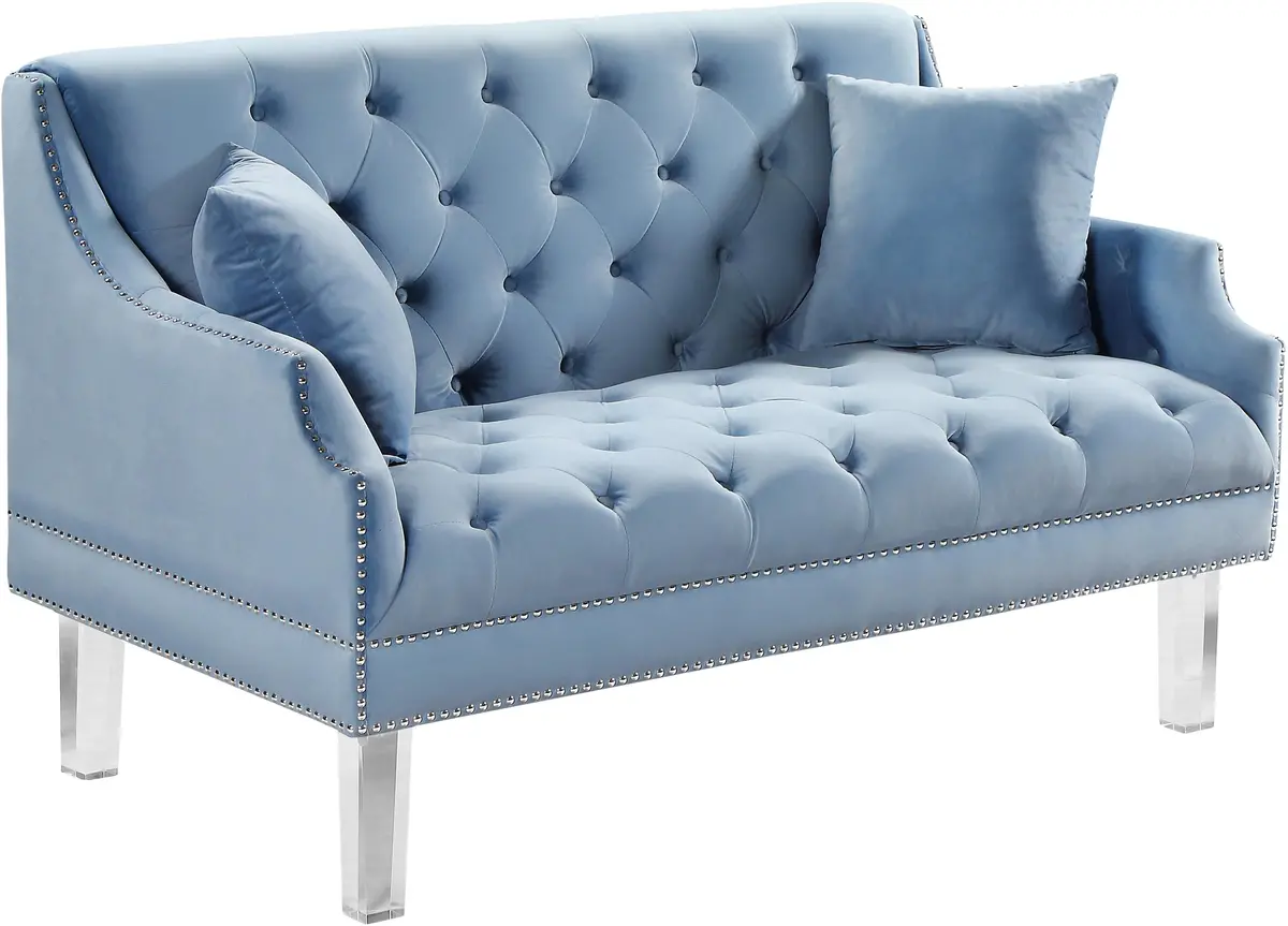 Roxy Sky Blue Velvet Loveseat 1