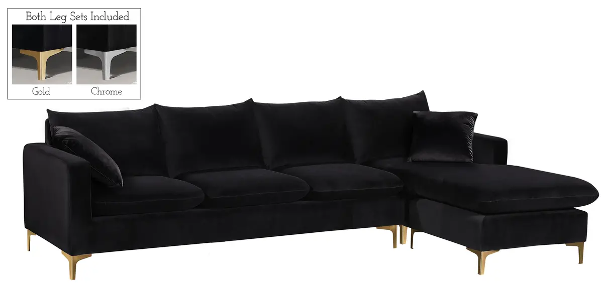 Naomi Black Velvet 2Pc. Reversible Sectional 1