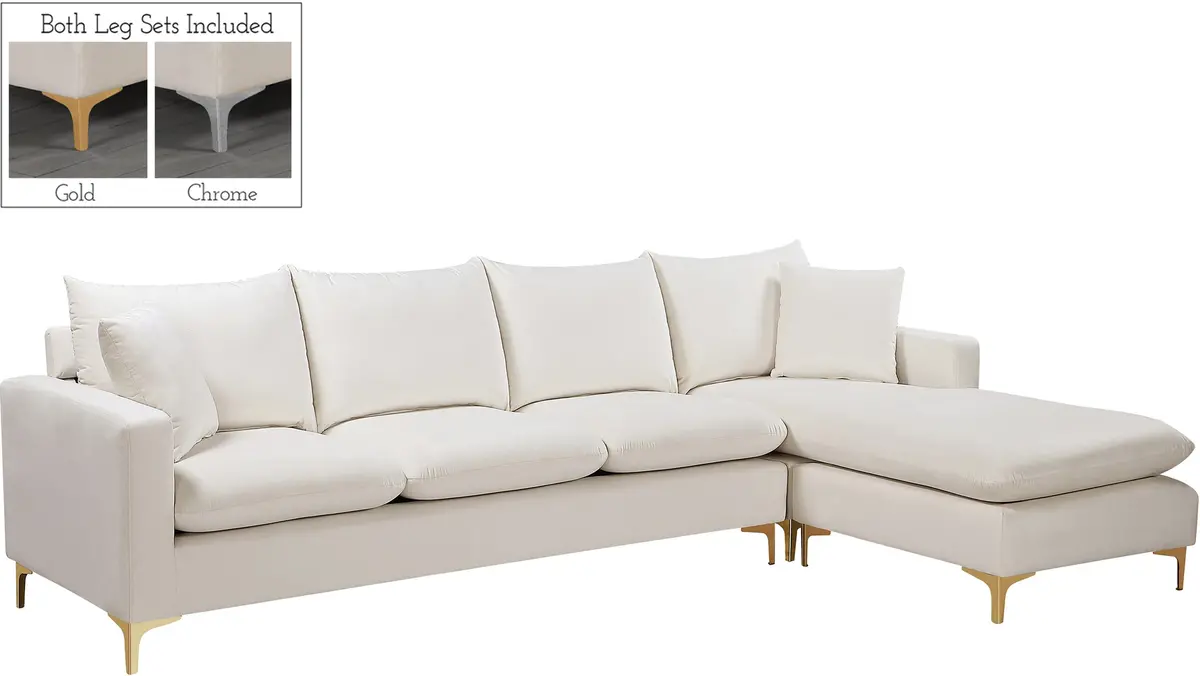 Naomi Cream Velvet 2Pc. Reversible Sectional 1