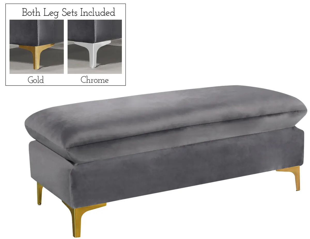 Naomi Grey Velvet Ottoman 1