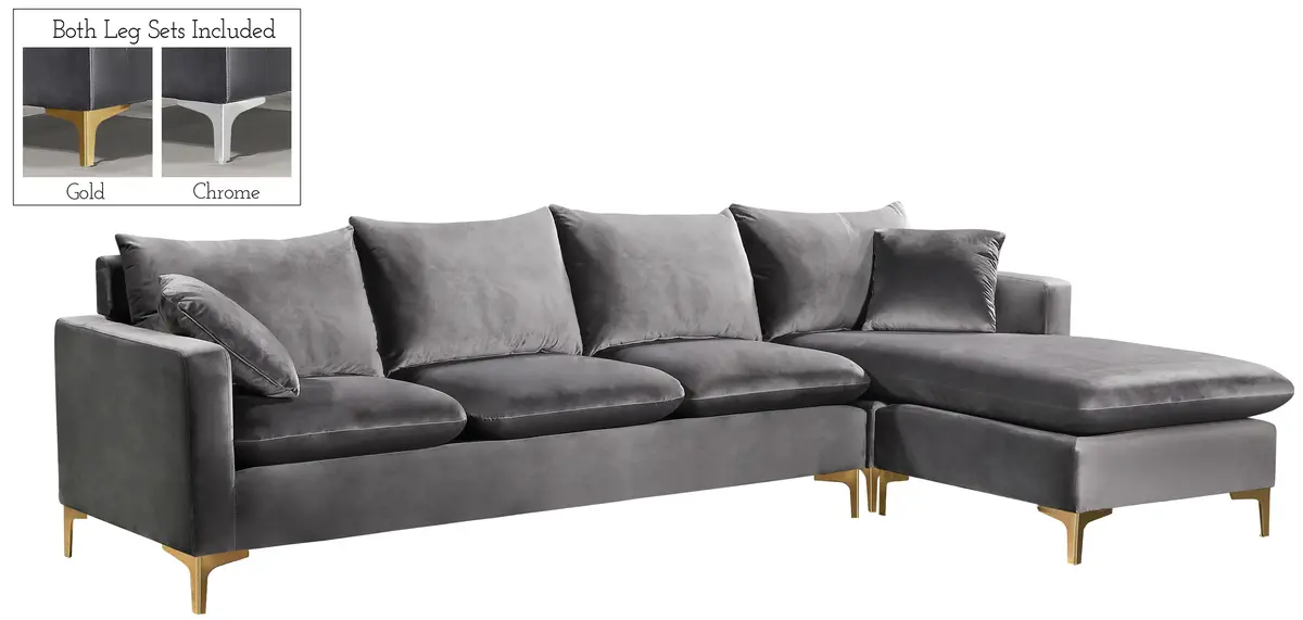 Naomi Grey Velvet 2Pc. Reversible Sectional 1