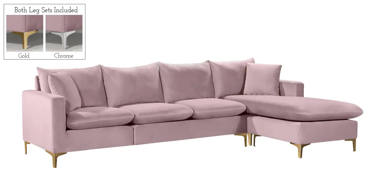 Naomi Pink Velvet 2Pc. Reversible Sectional 1