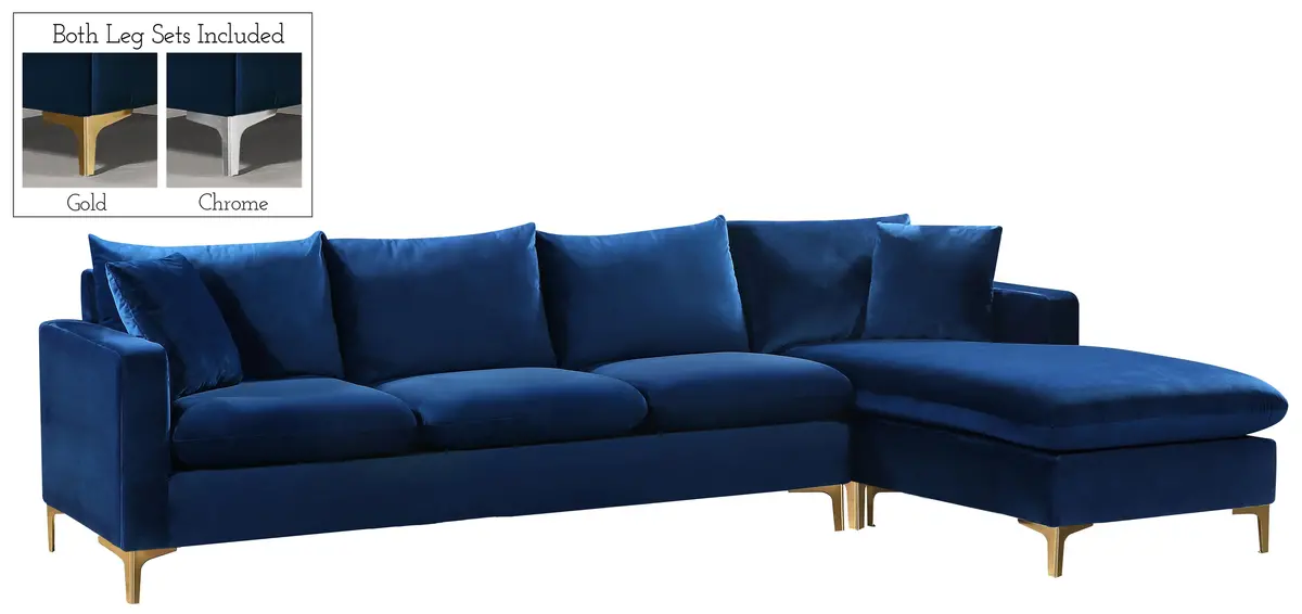 Naomi Navy Velvet 2Pc. Reversible Sectional 1