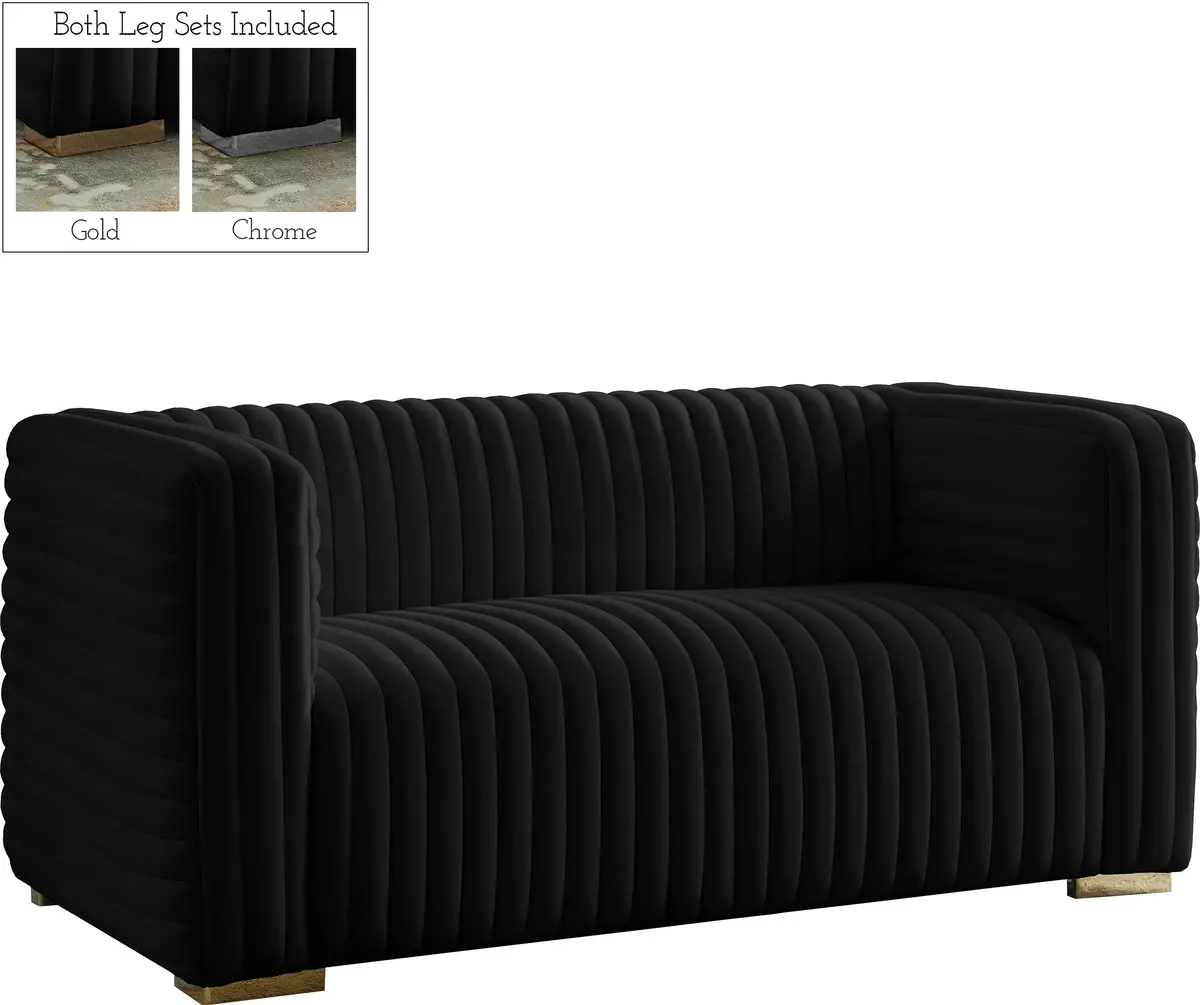 Ravish Black Velvet Loveseat 1
