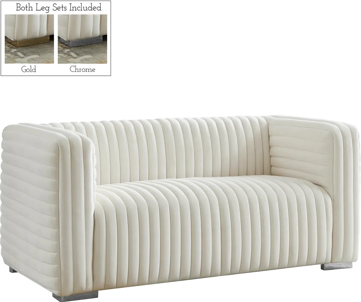 Ravish Cream Velvet Loveseat 2